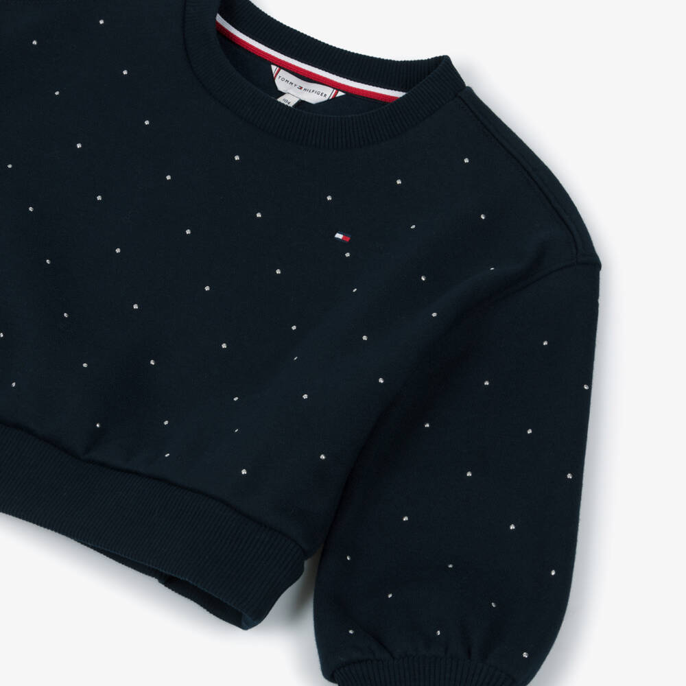 Tommy Hilfiger-Girls Navy Blue Boxy Sweatshirt with Studs | Childrensalon