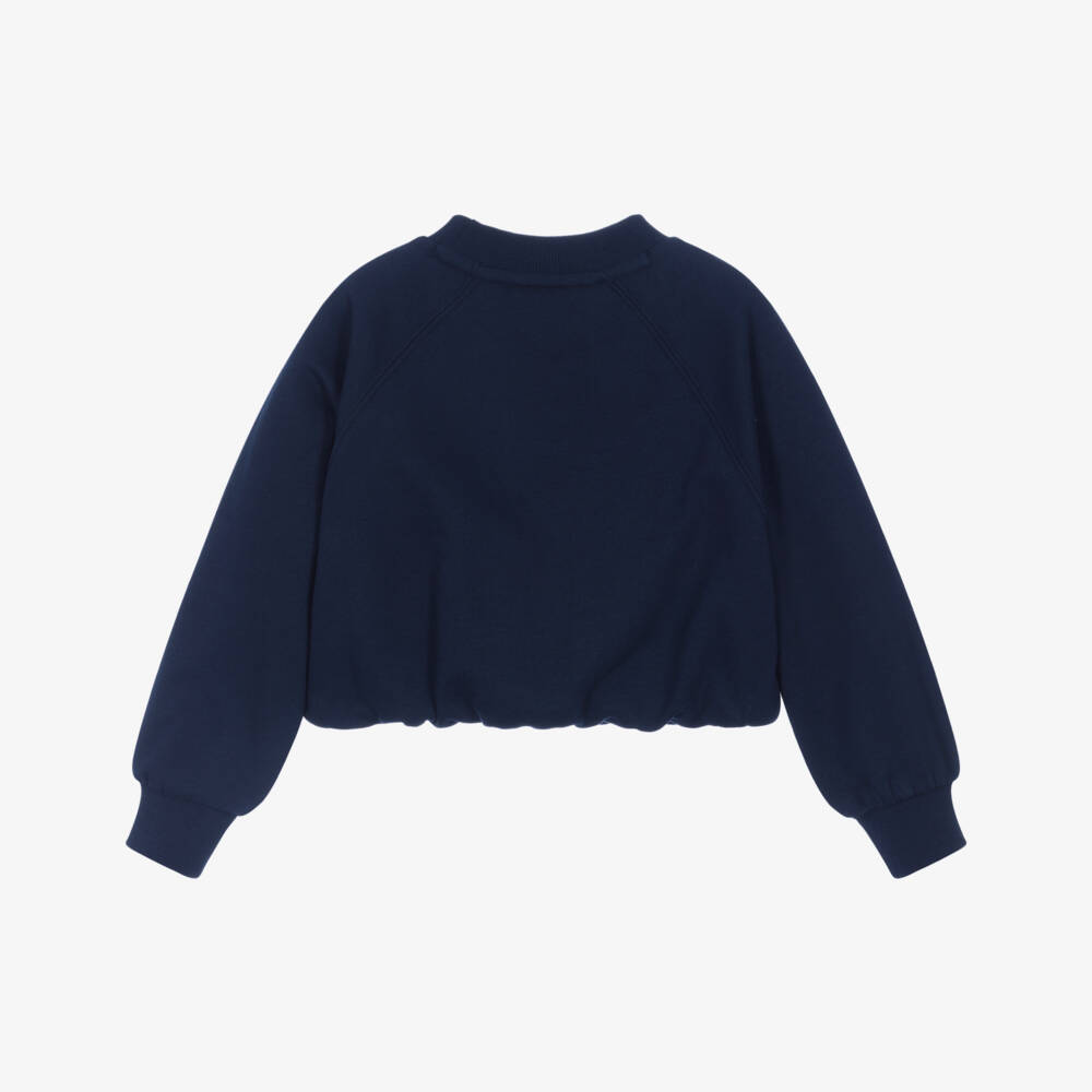 Tommy Hilfiger-Свитшот синий хлопковый с пузырчатым подолом для девочек | Childrensalon