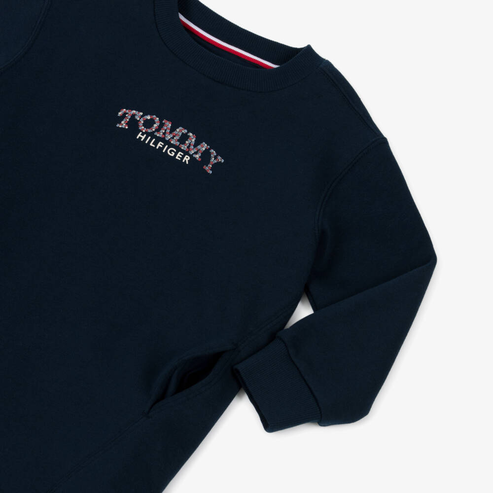 Tommy Hilfiger-Girls Navy Blue Cotton Sweatshirt Dress | Childrensalon