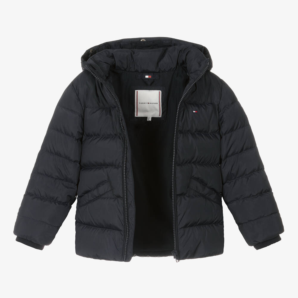 Tommy Hilfiger-Girls Navy Blue Down Padded Puffer Jacket | Childrensalon