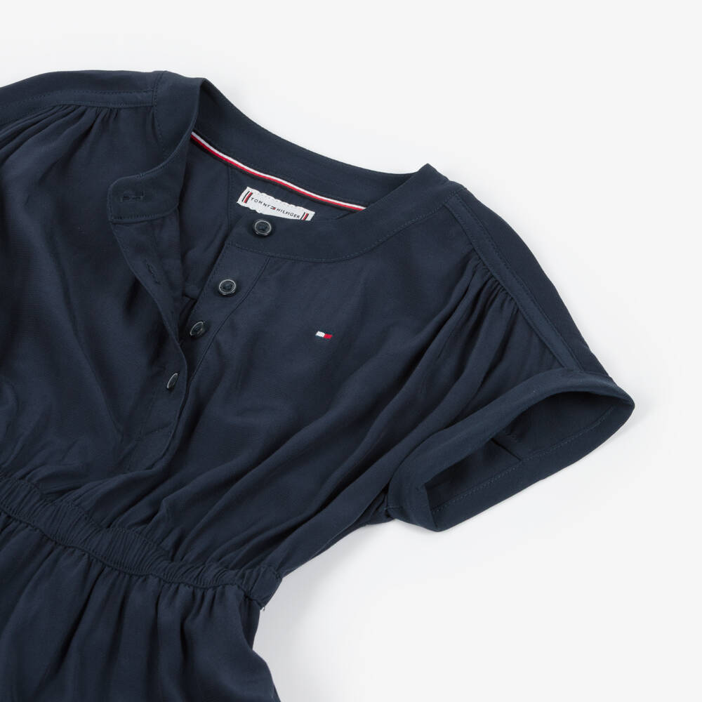 Tommy Hilfiger-Girls Navy Blue Gathered Waist Dress | Childrensalon