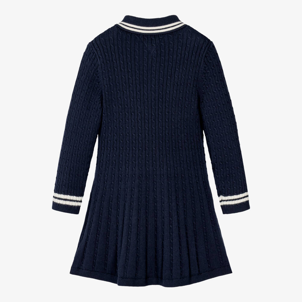 Tommy Hilfiger-Girls Navy Blue Knitted Dress with Peanuts Crest | Childrensalon