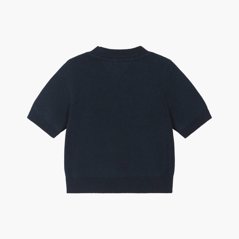 Tommy Hilfiger-Girls Navy Blue Knitted Short Sleeve Jumper | Childrensalon