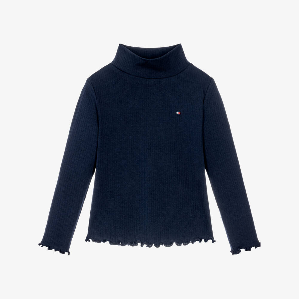 Tommy Hilfiger-Girls Navy Blue Long Sleeve Turtle Neck Top | Childrensalon