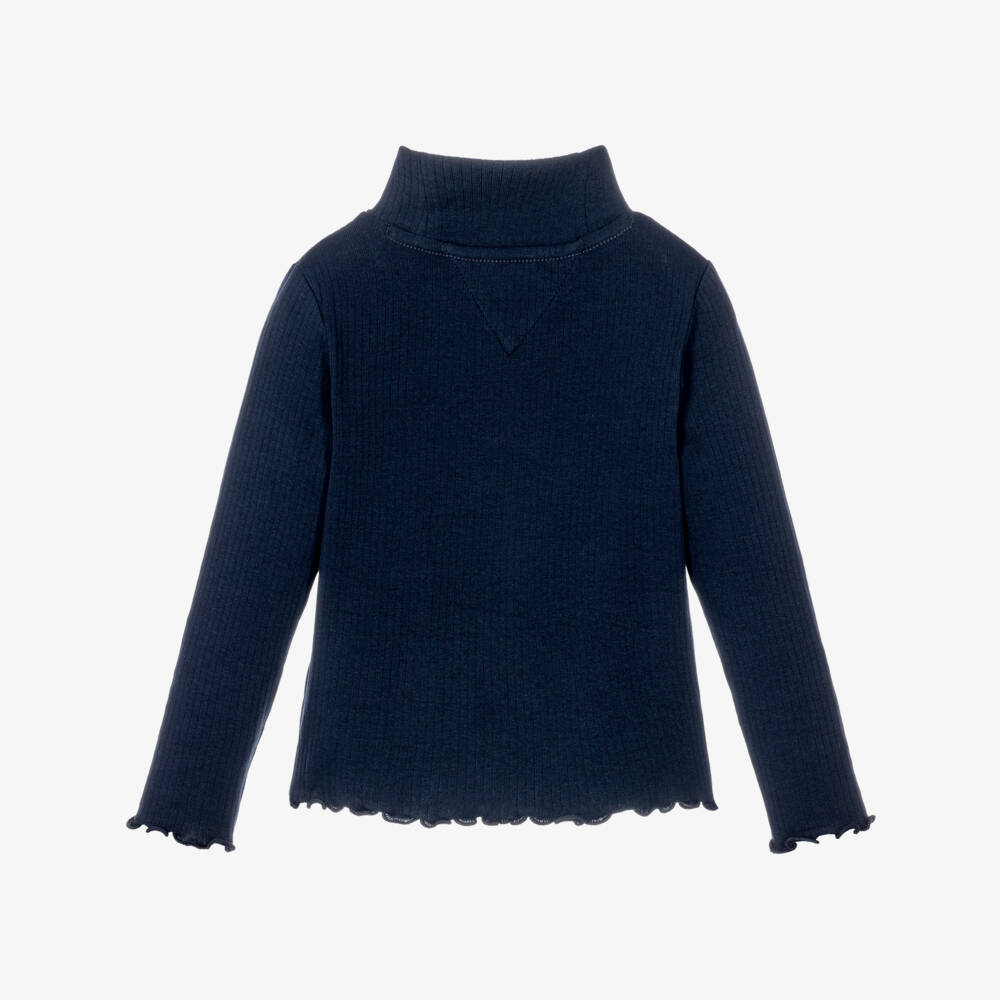 Tommy Hilfiger-Girls Navy Blue Long Sleeve Turtle Neck Top | Childrensalon