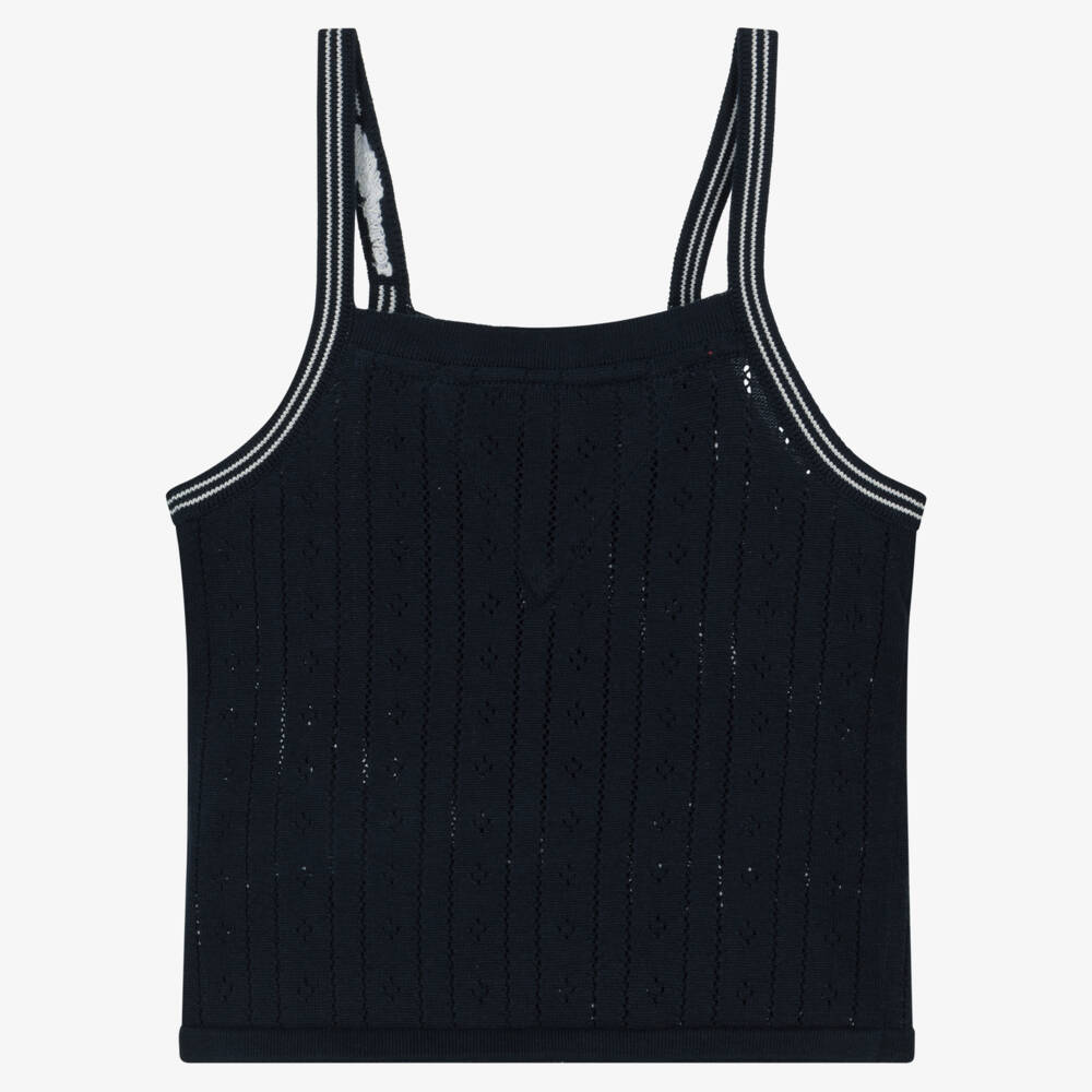 Tommy Hilfiger-Girls Navy Blue Pointelle Cotton Jersey Top | Childrensalon