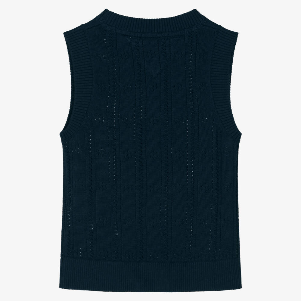 Tommy Hilfiger-Girls Navy Blue Pointelle Knit Cotton Vest | Childrensalon