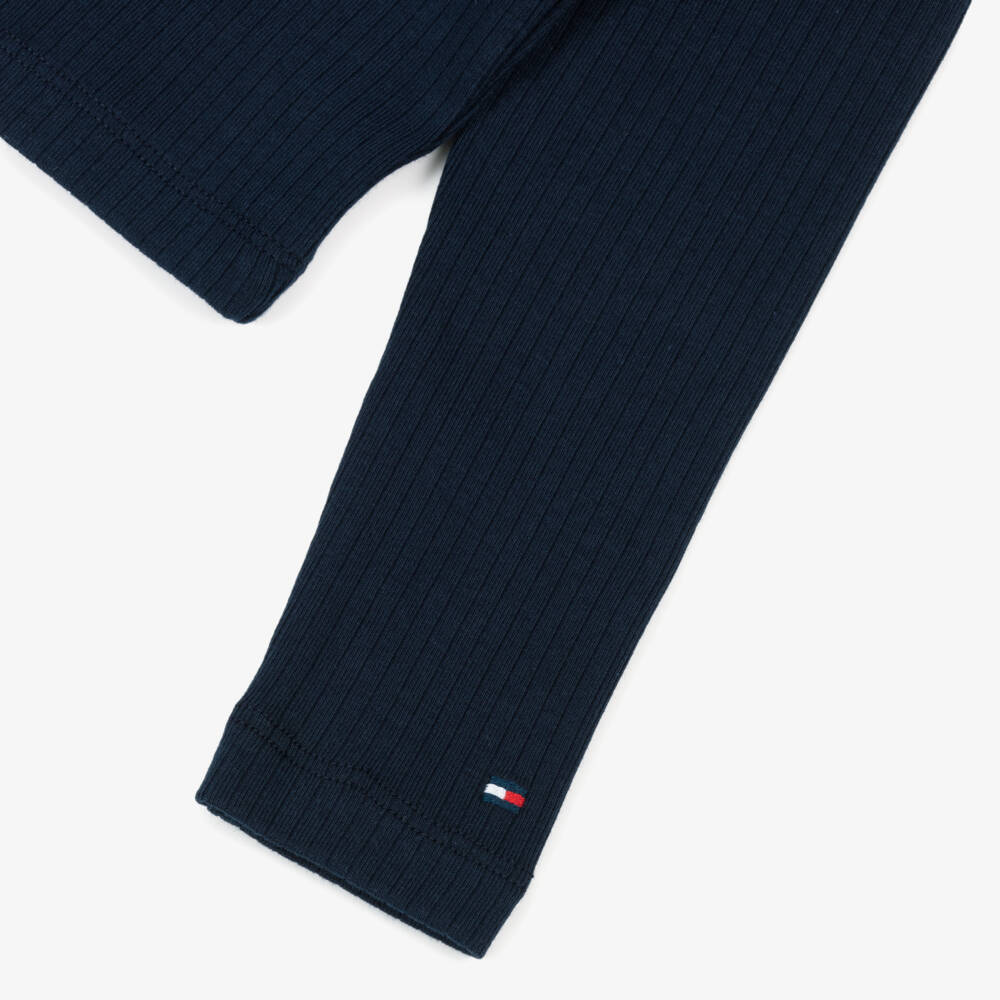 Tommy Hilfiger-Girls Navy Blue Ribbed Cotton Jersey Top with Flag Logo | Childrensalon