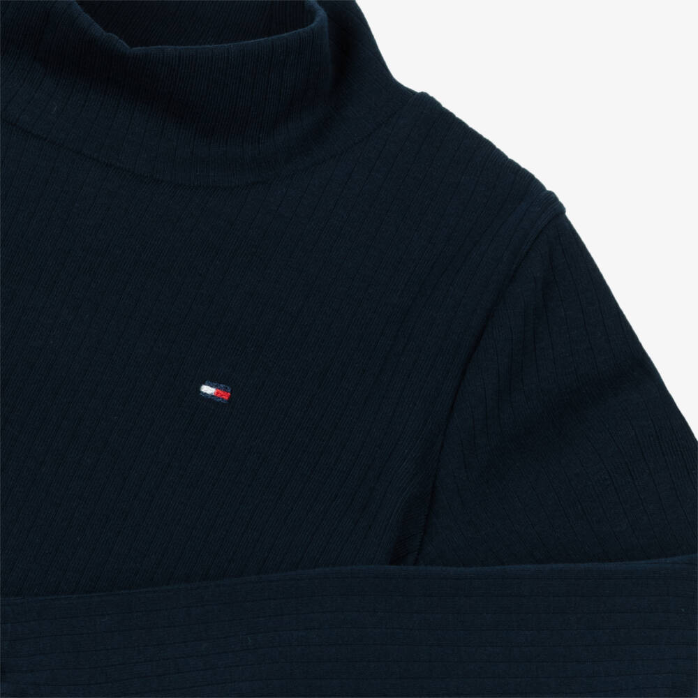 Tommy Hilfiger-توب قطن برقبة عالية مضلعة لون كحلي | Childrensalon