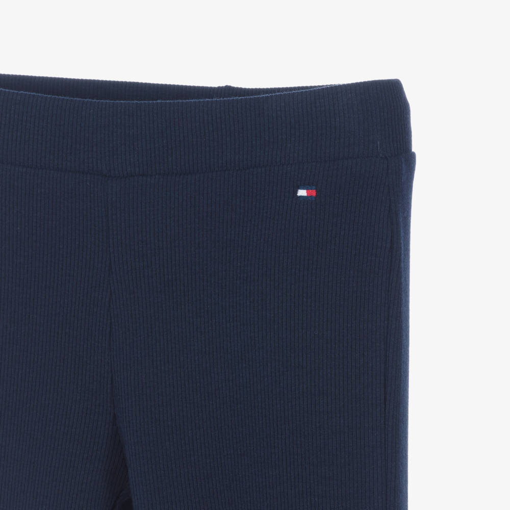 Tommy Hilfiger-Girls Navy Blue Ribbed Jersey Flared Leggings | Childrensalon