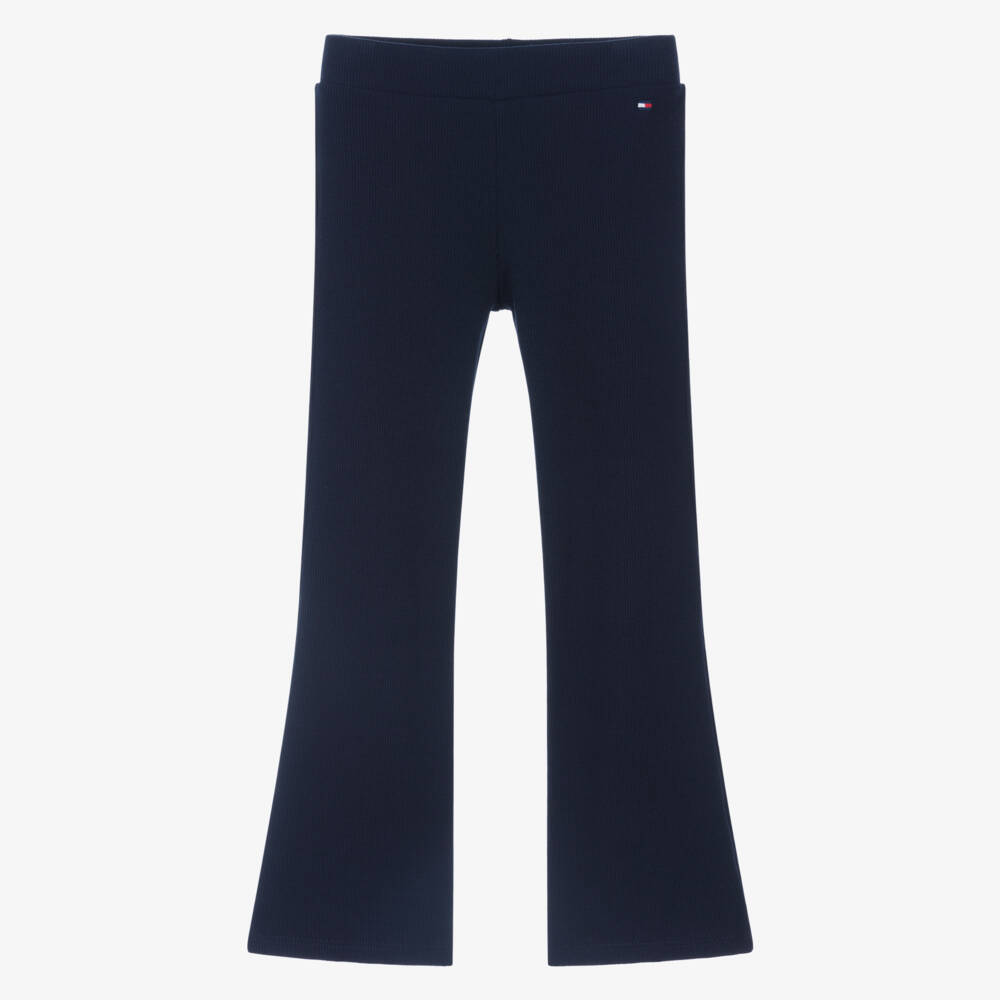 Tommy Hilfiger-Girls Navy Blue Ribbed Jersey Flared Leggings | Childrensalon
