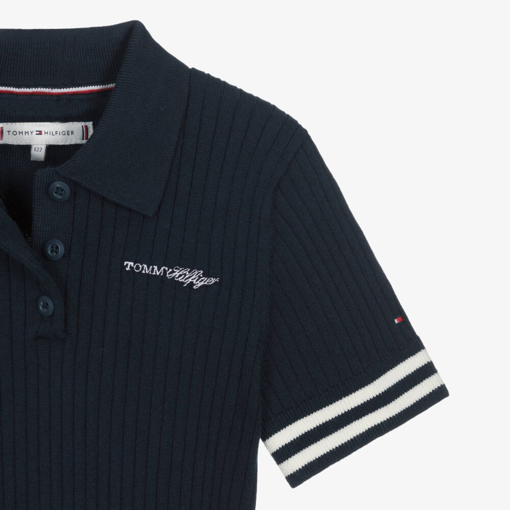 Tommy Hilfiger-Girls Navy Blue Ribbed Knit Polo Dress | Childrensalon