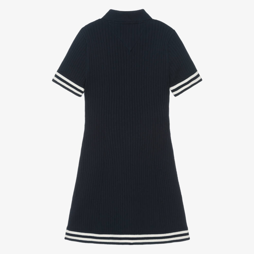 Tommy Hilfiger-Girls Navy Blue Ribbed Knit Polo Dress | Childrensalon