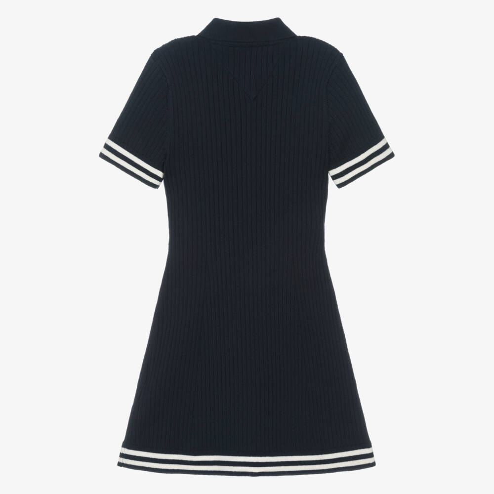 Tommy Hilfiger-Girls Navy Blue Ribbed Knit Polo Dress | Childrensalon