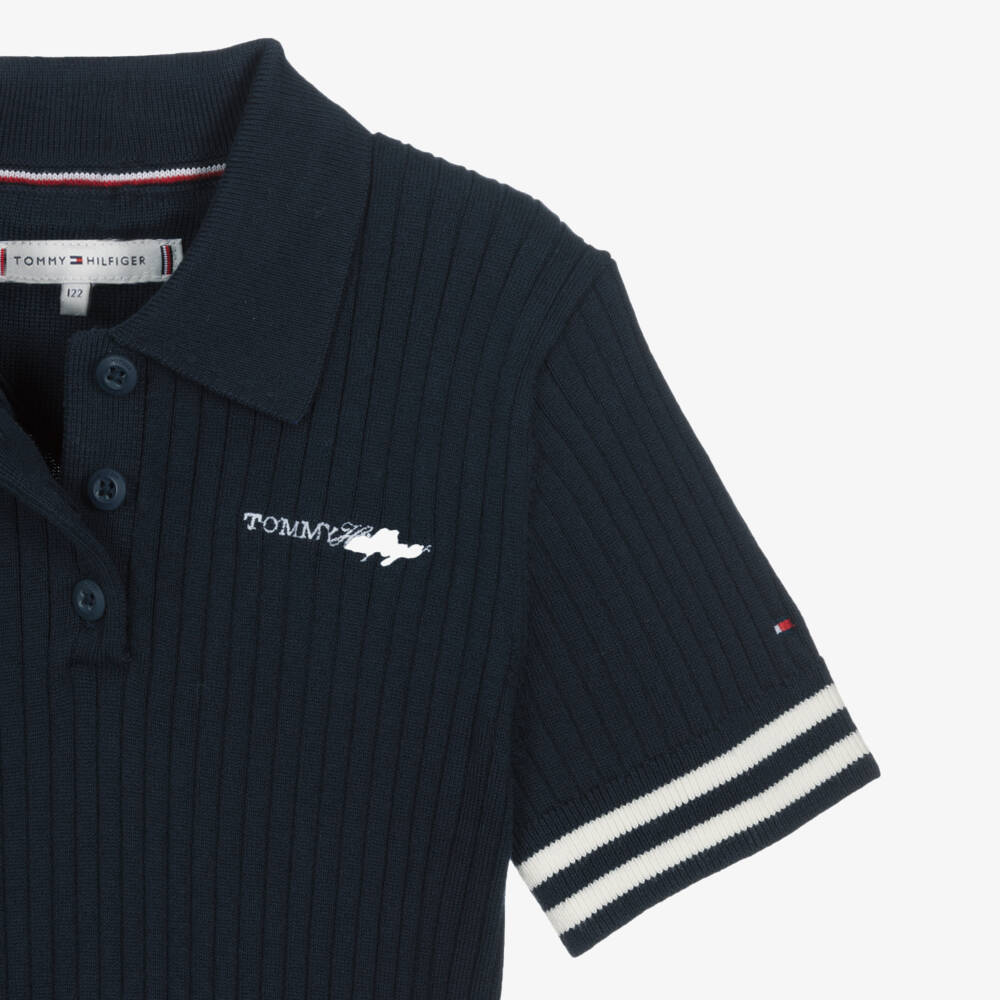 Tommy Hilfiger-Girls Navy Blue Ribbed Knit Polo Dress | Childrensalon