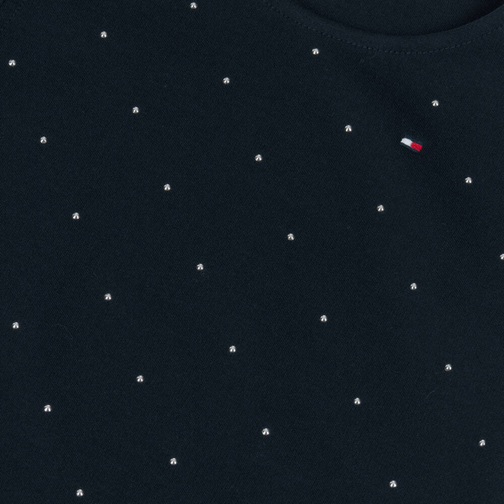 Tommy Hilfiger-Girls Navy Blue Studded Milano Jersey Dress | Childrensalon