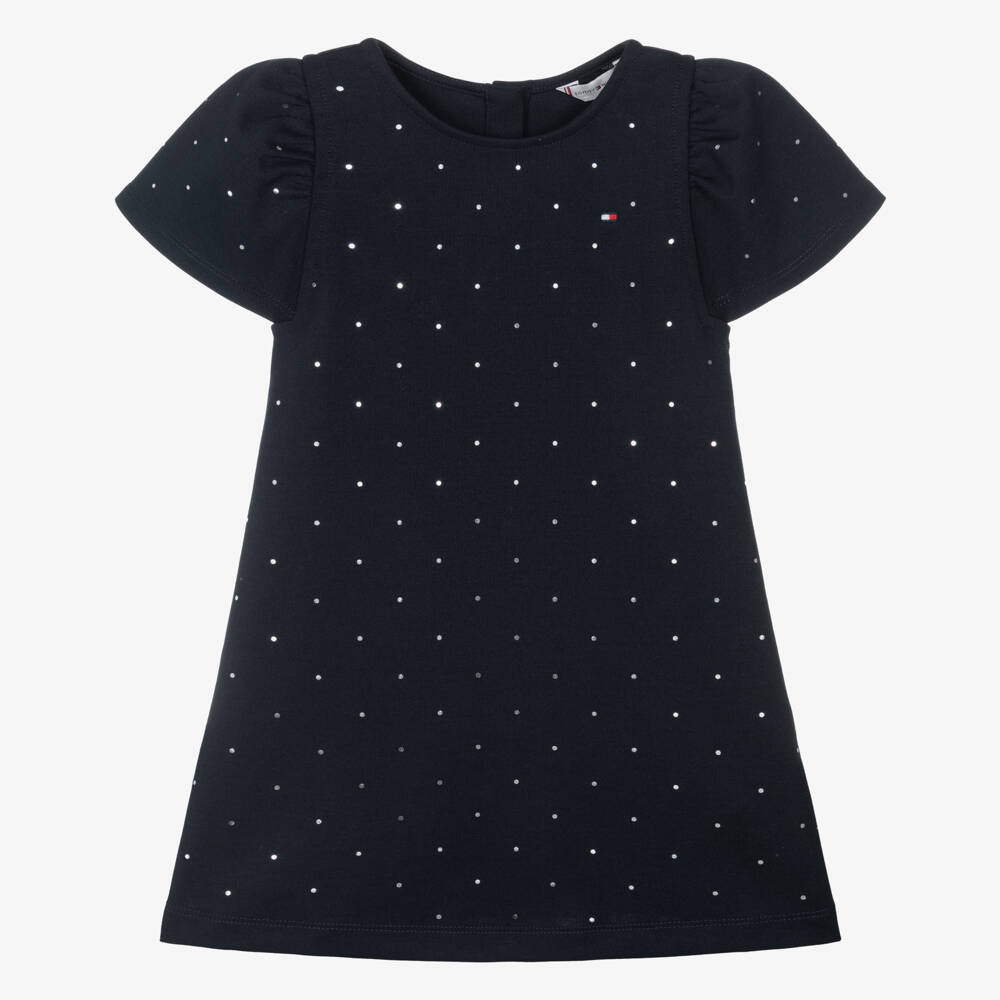 Tommy Hilfiger-Girls Navy Blue Studded Milano Jersey Dress | Childrensalon
