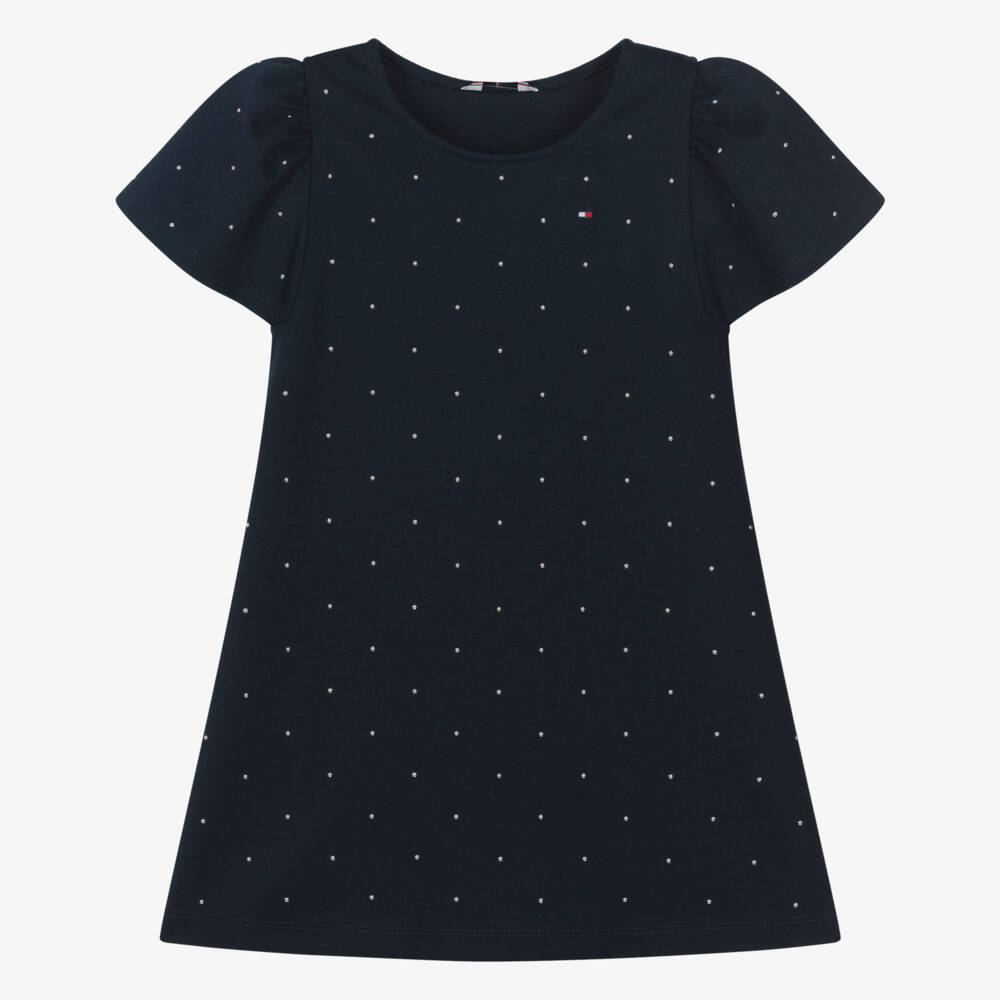 Tommy Hilfiger-Girls Navy Blue Studded Milano Jersey Dress | Childrensalon