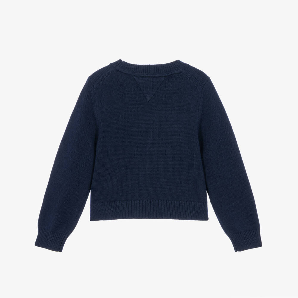 Tommy Hilfiger-Girls Navy Blue Sweater with Gold Logo | Childrensalon