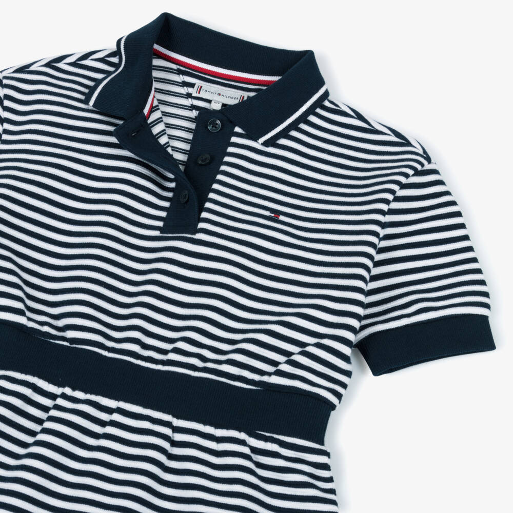 Tommy Hilfiger-Girls Navy Blue & White Stripe Cotton Polo Dress | Childrensalon