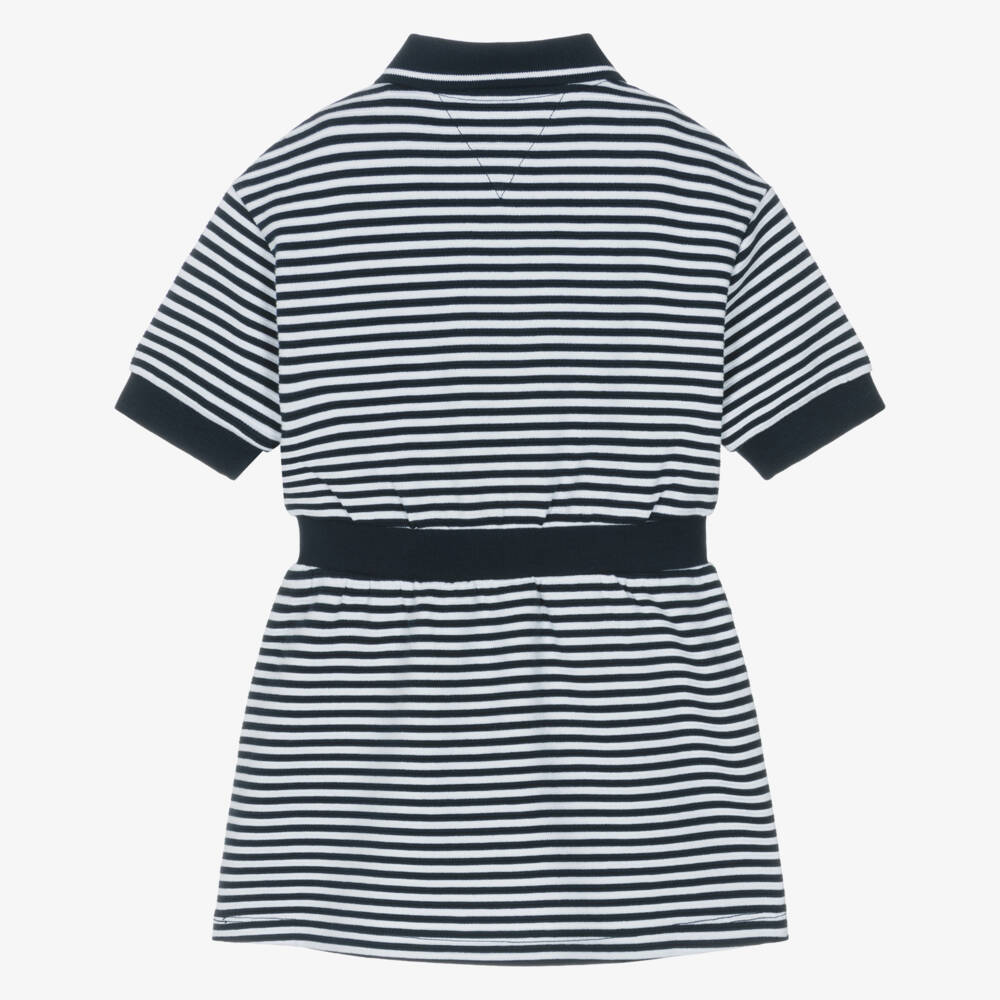 Tommy Hilfiger-Girls Navy Blue & White Stripe Cotton Polo Dress | Childrensalon