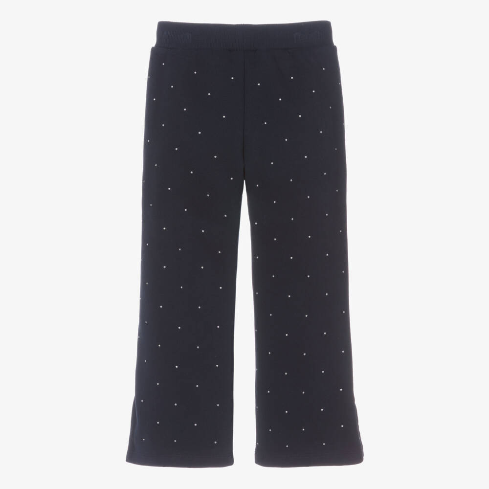 Tommy Hilfiger-Girls Navy Blue Wide Leg Joggers with Silver Studs | Childrensalon