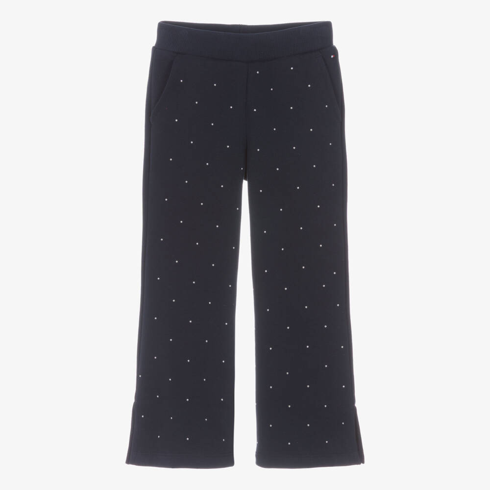 Tommy Hilfiger-Girls Navy Blue Wide Leg Joggers with Silver Studs | Childrensalon
