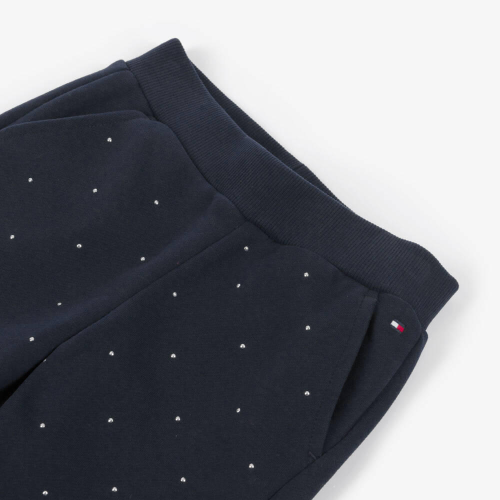 Tommy Hilfiger-Girls Navy Blue Wide Leg Joggers with Silver Studs | Childrensalon