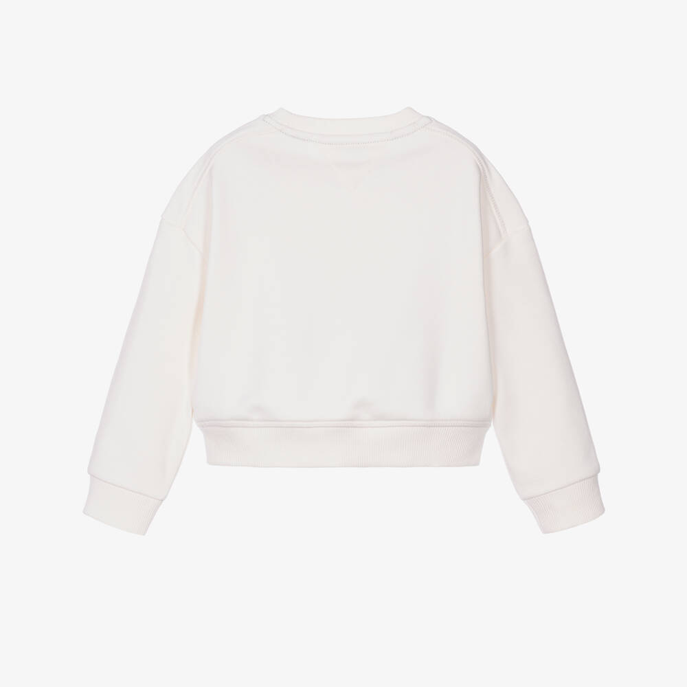 Tommy Hilfiger-Girls Off-White Script Print Relaxed Sweatshirt | Childrensalon