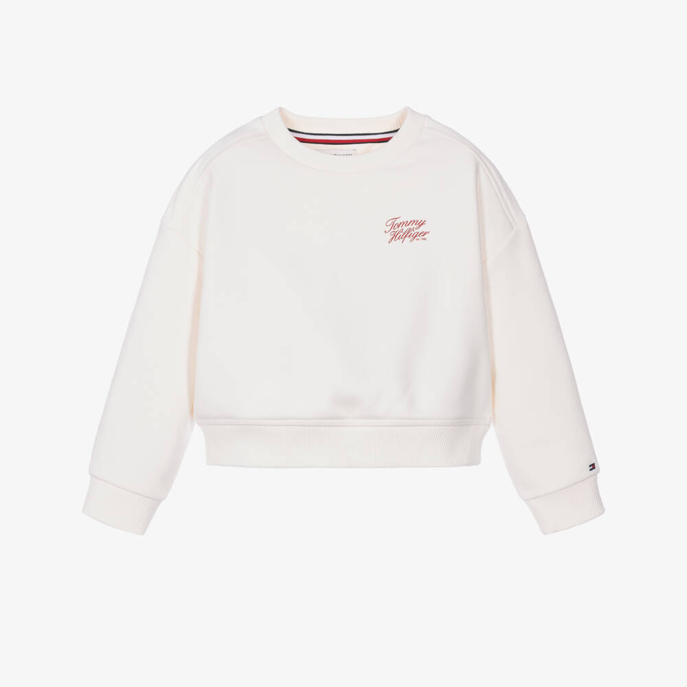Tommy Hilfiger-Girls Off-White Script Print Relaxed Sweatshirt | Childrensalon