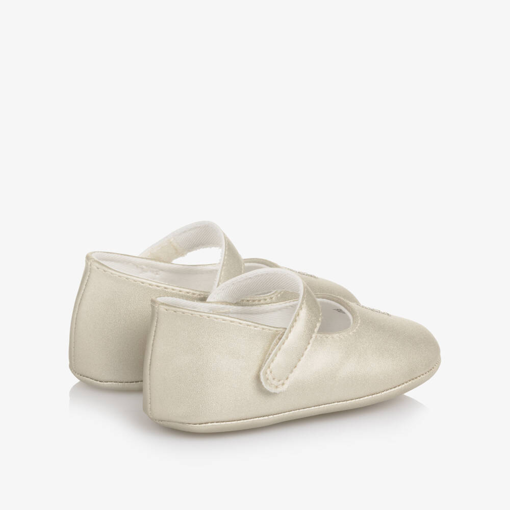 Tommy Hilfiger-Girls Pale Gold Faux Leather Pre-Walker Shoes | Childrensalon