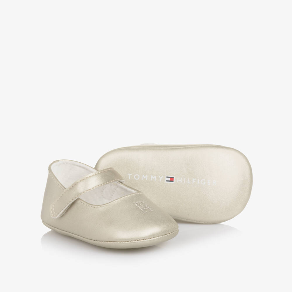 Tommy Hilfiger-Girls Pale Gold Faux Leather Pre-Walker Shoes | Childrensalon