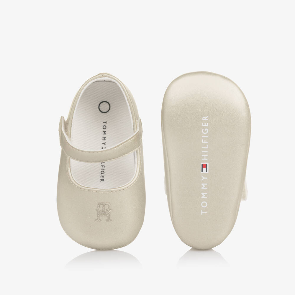 Tommy Hilfiger-Girls Pale Gold Faux Leather Pre-Walker Shoes | Childrensalon