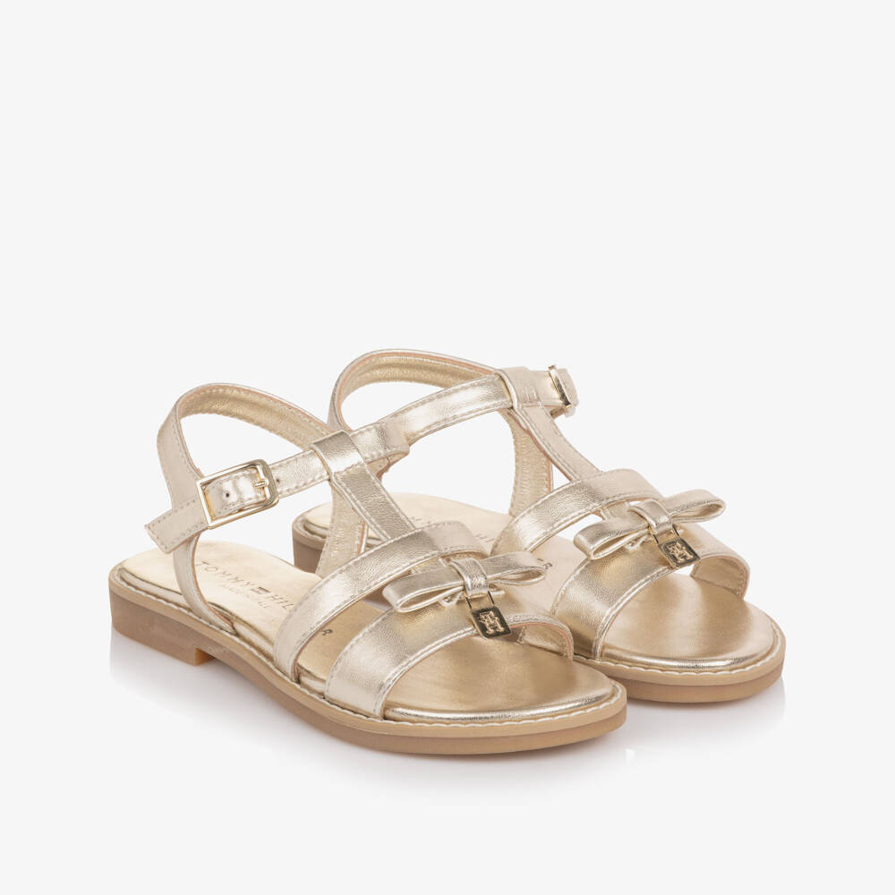 Tommy Hilfiger-Girls Pale Metallic Gold Faux Leather Gladiator Sandals | Childrensalon
