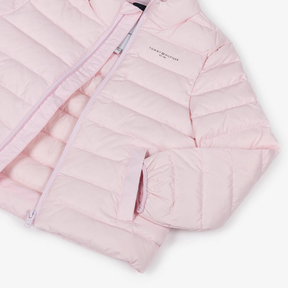 Tommy Hilfiger-Girls Pale Pink Down Padded Puffer Jacket | Childrensalon