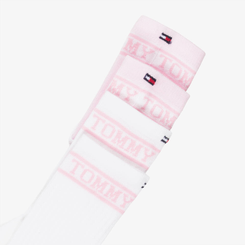 Tommy Hilfiger-Girls Pale Pink & White Logo Ankle Socks (2 Pack) | Childrensalon