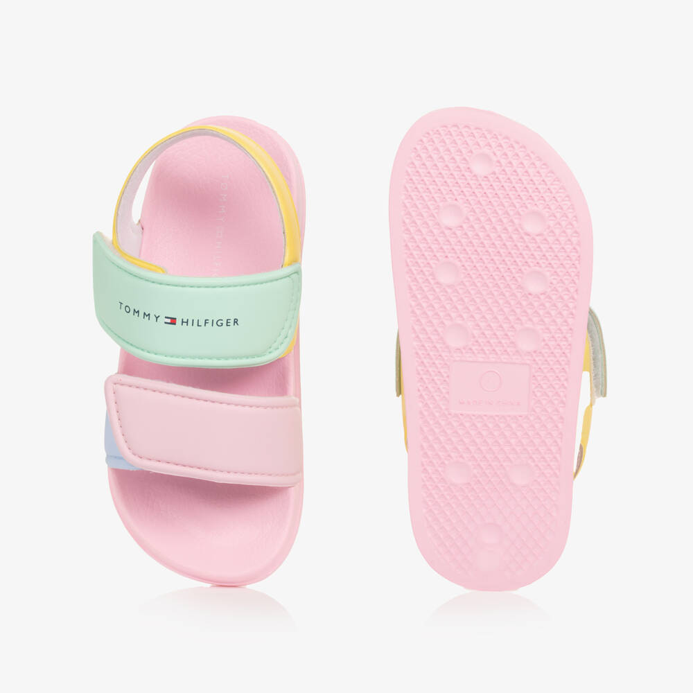 Tommy Hilfiger-Girls Pastel Coloured Moulded Velcro Sandals | Childrensalon