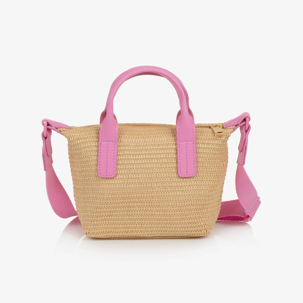 Tommy Hilfiger-Girls Pink & Beige Raffia Crossbody Bag (15cm) | Childrensalon