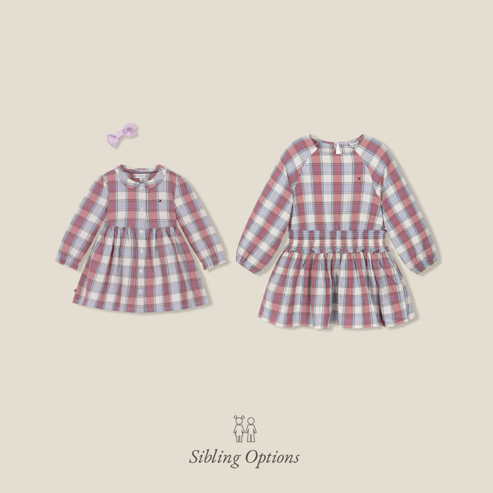 Tommy Hilfiger-Платье розово-голубое в клетку для девочек | Childrensalon