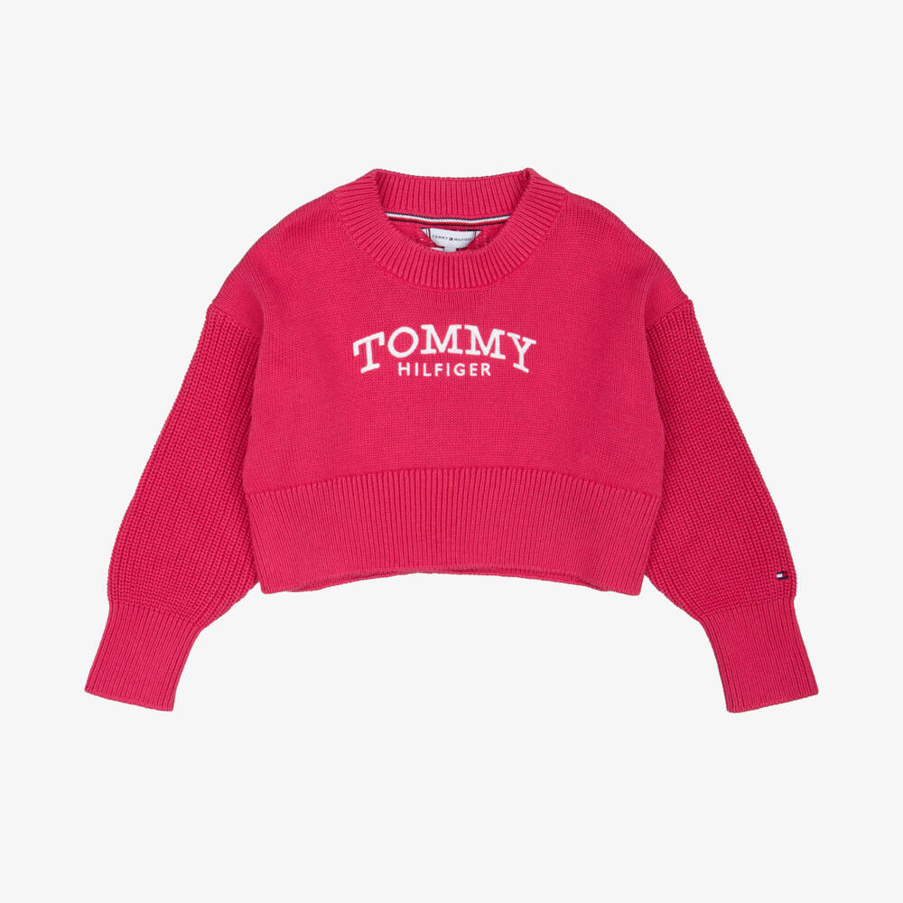 Tommy Hilfiger-Girls Pink Boxy Sweater with Logo Embroidery | Childrensalon