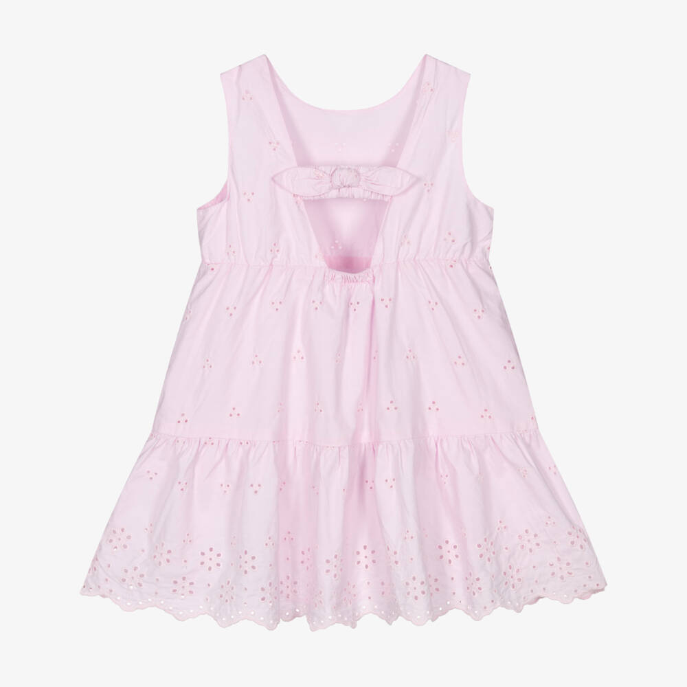Tommy Hilfiger-Girls Pink Broderie Anglaise Cotton Dress | Childrensalon