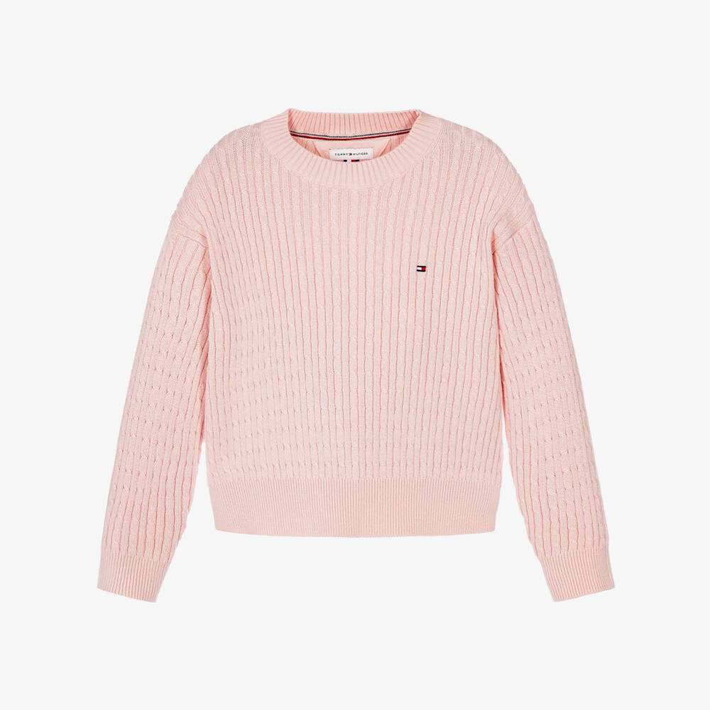 Tommy Hilfiger-Girls Pink Cable Knit Sweater | Childrensalon