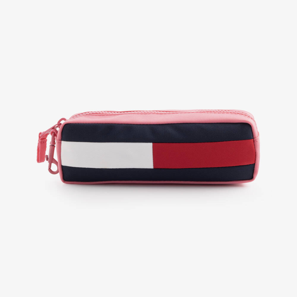 Tommy Hilfiger-Girls Pink Canvas Flag Logo Pencil Case (21cm) | Childrensalon