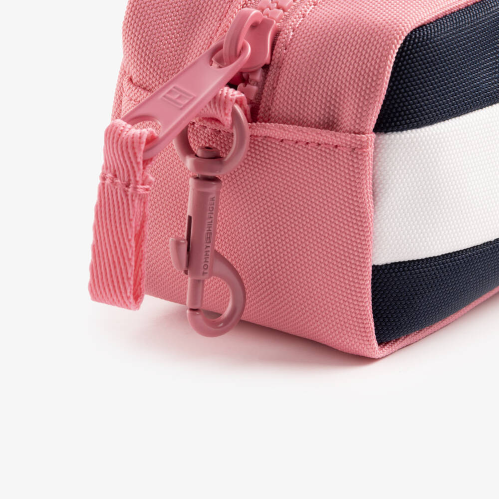 Tommy Hilfiger-Girls Pink Canvas Flag Logo Pencil Case (21cm) | Childrensalon