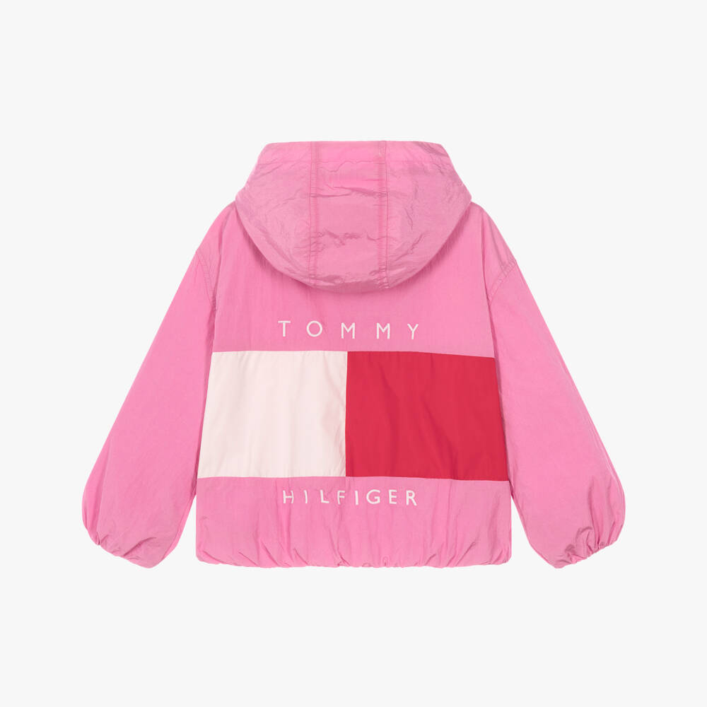 Tommy Hilfiger-Girls Pink Colourblock Flag Windbreaker Jacket | Childrensalon