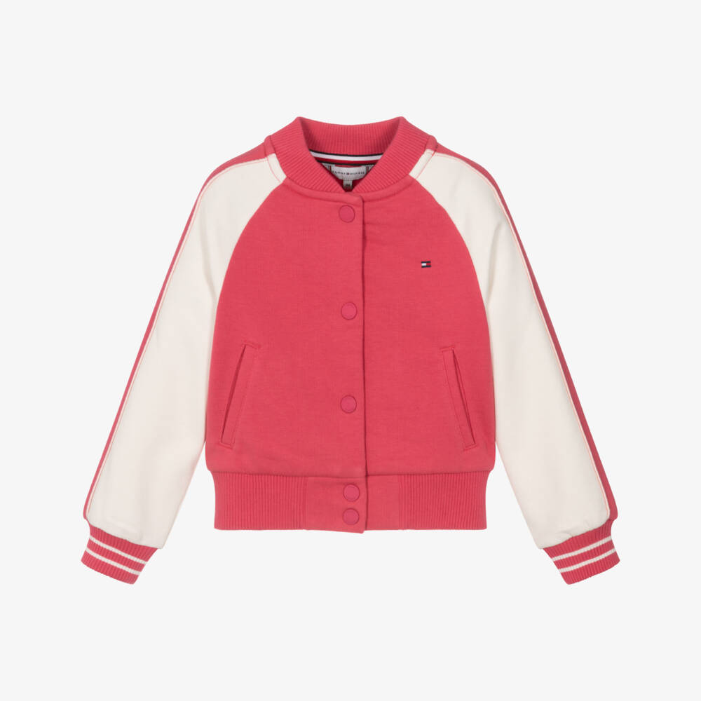 Tommy Hilfiger-Girls Pink Colourblock Varsity Bomber Jacket | Childrensalon