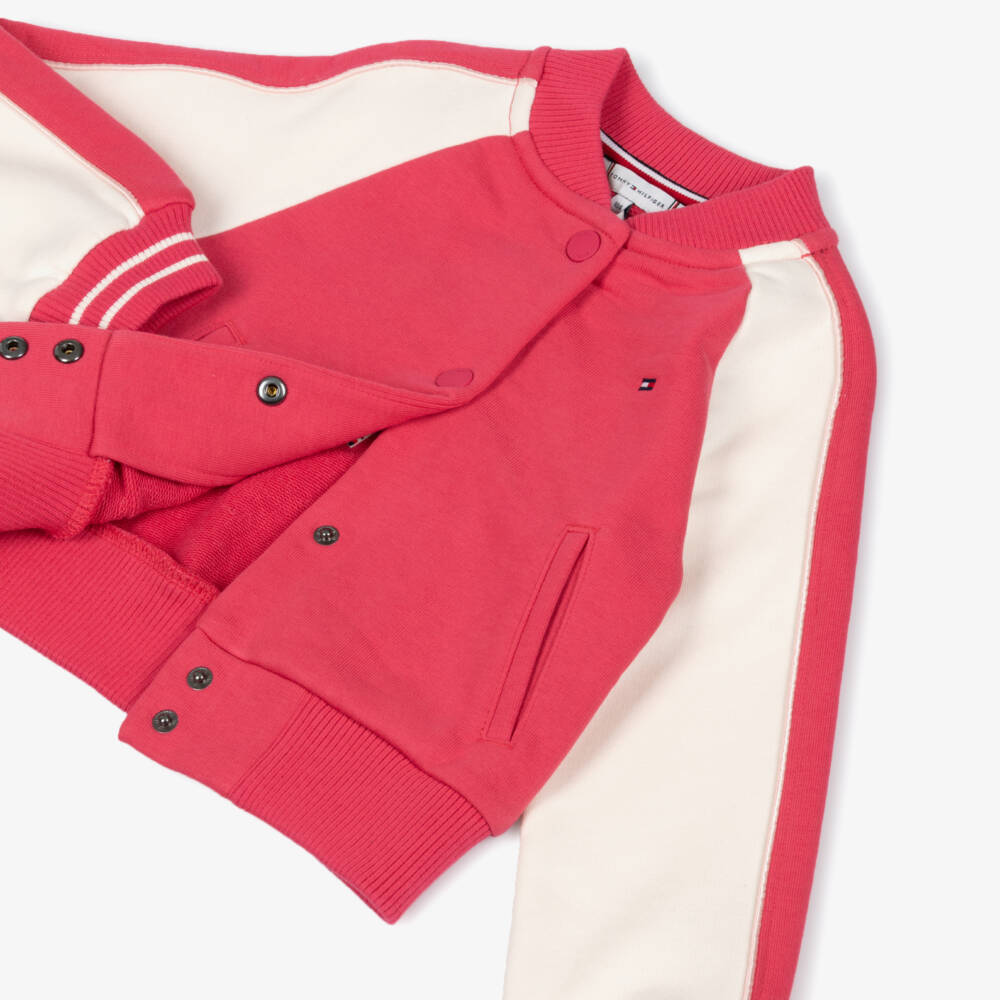 Tommy Hilfiger-Girls Pink Colourblock Varsity Bomber Jacket | Childrensalon