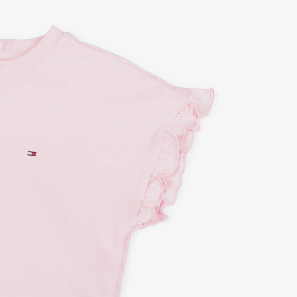 Tommy Hilfiger-Girls Pink Cotton Boxy T-Shirt with Flag Logo | Childrensalon