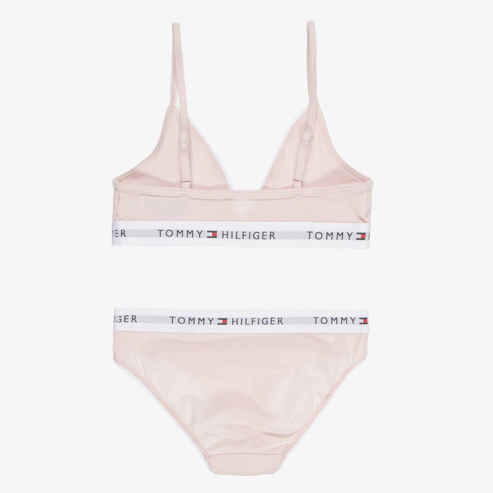 Tommy Hilfiger-Girls Pink Cotton Bra & Knickers Set | Childrensalon