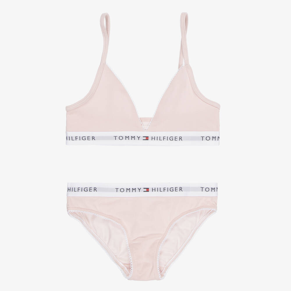 Tommy Hilfiger-Girls Pink Cotton Bra & Knickers Set  | Childrensalon
